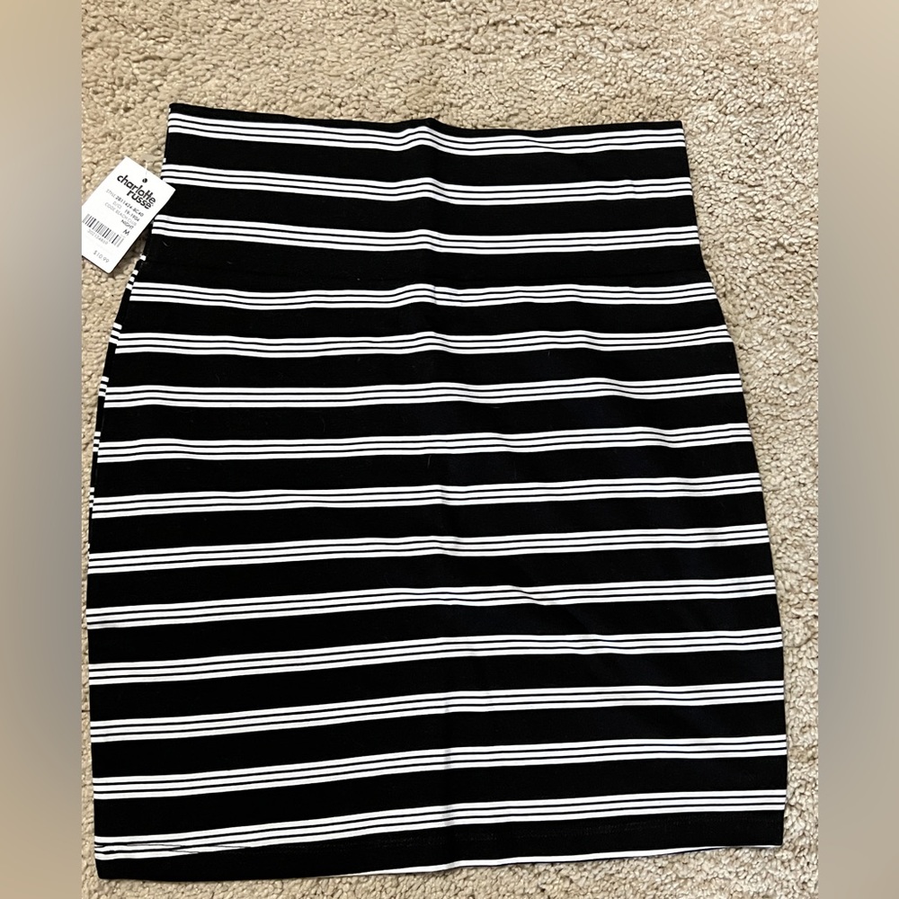 NWT Charlotte Russed Striped Black and White Body-Con Skirt
